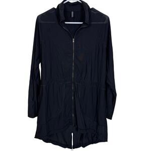 Vimmia Black Mesh Active Jacket Medium Zip Front Hooded Longline Windbreaker EUC